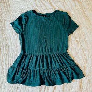 SOLD M 7/8 Art Class Teal Ribbed Ruffle Blouse